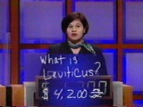 A player shows her 'Final Jeopardy!' response