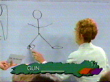 A celebrity tries to draw 'Gun Runner'